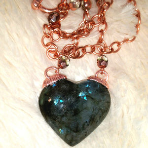 Heart Shaped Labradorite Pendant On 16" Chain